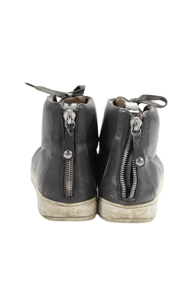 Gianvito Rossi Mens Leather Textured Lined Lace Up Zip High Top Sneakers Gray Si