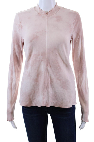 Raquel Allegra Womens Cotton High Neck Lettuce Hem Top Light Pink Size 0