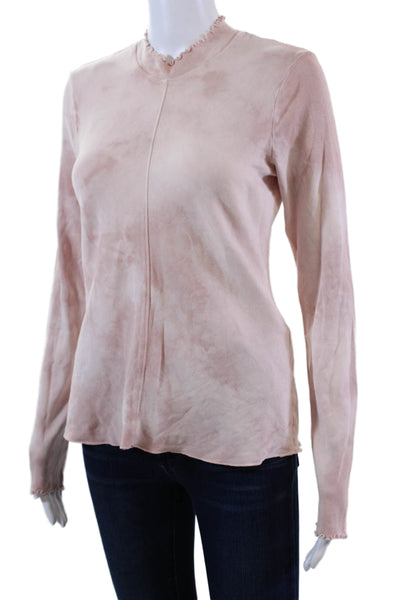 Raquel Allegra Womens Cotton High Neck Lettuce Hem Top Light Pink Size 0