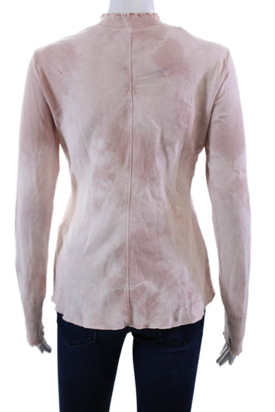 Raquel Allegra Womens Cotton High Neck Lettuce Hem Top Light Pink Size 0