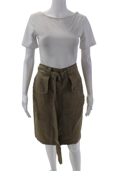 Moschino Cheap & Chic Womens Button Front Belted Pencil Skirt Brown Size 6