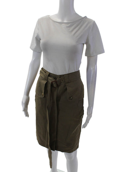 Moschino Cheap & Chic Womens Button Front Belted Pencil Skirt Brown Size 6