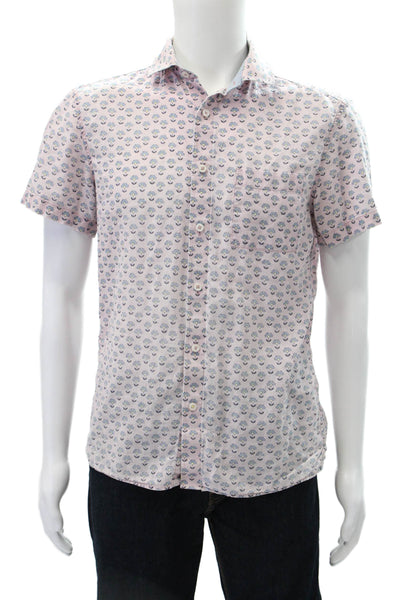 Boden Mens Floral Print Button Down Short Sleeves Shirt Pink Blue Size Small