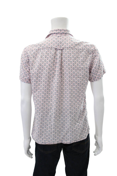 Boden Mens Floral Print Button Down Short Sleeves Shirt Pink Blue Size Small