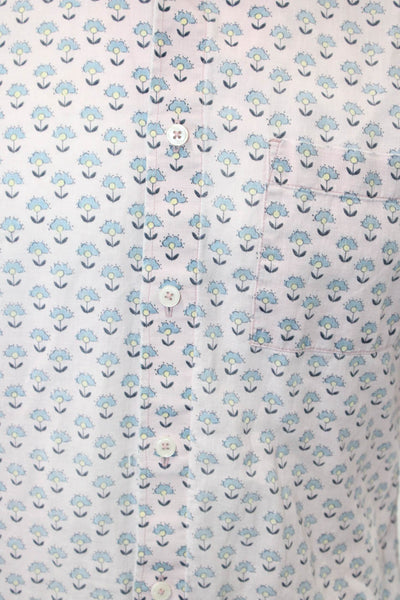 Boden Mens Floral Print Button Down Short Sleeves Shirt Pink Blue Size Small
