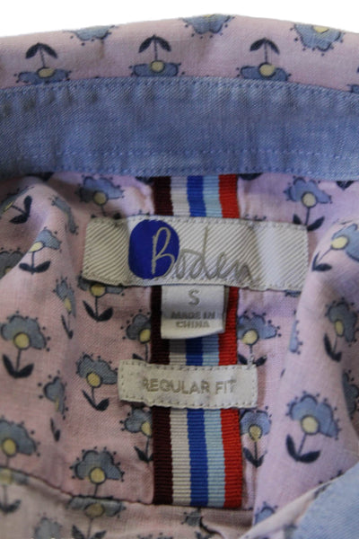 Boden Mens Floral Print Button Down Short Sleeves Shirt Pink Blue Size Small