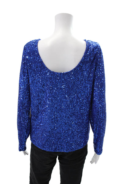Halogen Womens Sequined Round Neck Long Sleeve Long Sleeve Blouse Blue Size S