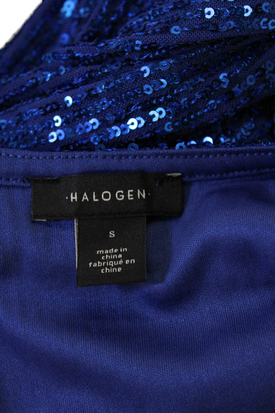 Halogen Womens Sequined Round Neck Long Sleeve Long Sleeve Blouse Blue Size S