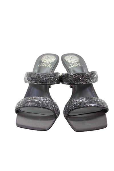 Vince Camuto Womens Square Toe Sequin Mule Heels Gray Size 8.5