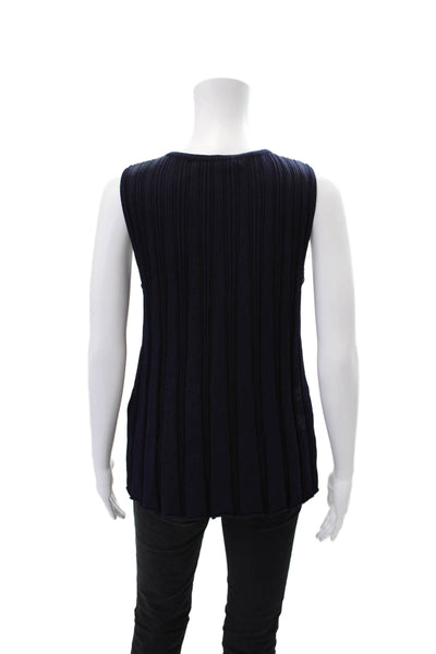 Biana Womens Stretch Ribbed Round Neckline Sleeveless Blouse Navuy Blue Size L