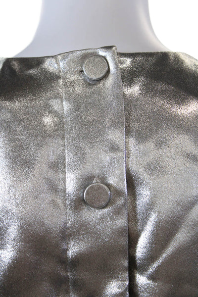MV Limited Womens Short Sleeve Crew Neck Metallic Blouse Silver Tone Size 2