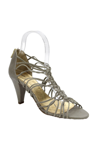 J Crew Womens Leather Open Toe Strappy Zip U Sandals Heels Gray Size 7