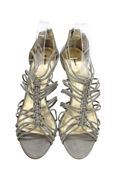 J Crew Womens Leather Open Toe Strappy Zip U Sandals Heels Gray Size 7