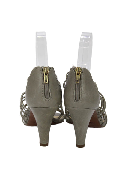J Crew Womens Leather Open Toe Strappy Zip U Sandals Heels Gray Size 7