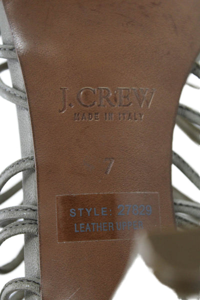 J Crew Womens Leather Open Toe Strappy Zip U Sandals Heels Gray Size 7