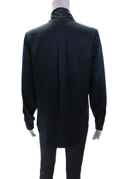 Michelle Mason Womens Silk Long Sleeves Button Down Blouse Navy Blue Size 6