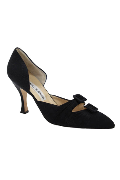 Manolo Blahnik Womens High Heel Double Buckle Pointed Toe Pumps Black Size 38.5