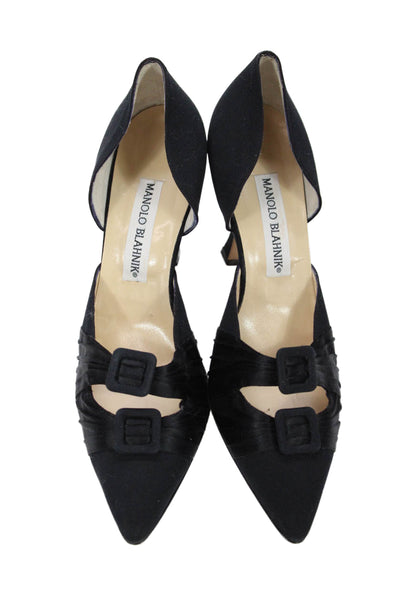 Manolo Blahnik Womens High Heel Double Buckle Pointed Toe Pumps Black Size 38.5