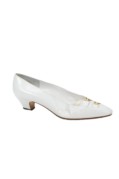 Rene Mancini Womens Slip On Block Heel Square Toe Pumps White Leather Size 39