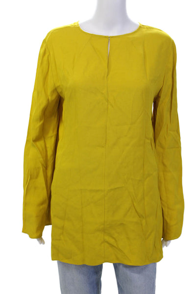 Adam Lippes Womens Textured Long Sleeve Round Neck Sleek Top Yellow Size 10 LL19