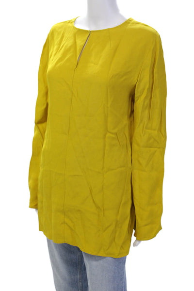 Adam Lippes Womens Textured Long Sleeve Round Neck Sleek Top Yellow Size 10 LL19