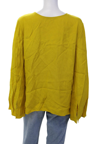 Adam Lippes Womens Textured Long Sleeve Round Neck Sleek Top Yellow Size 10 LL19