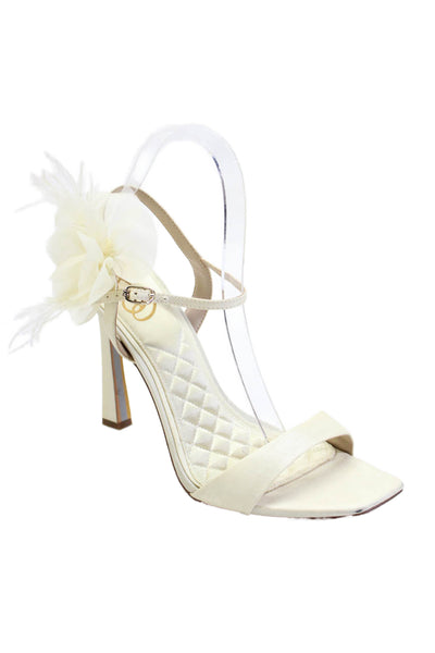 Sam Edelman Womens Floral Embellished Square Toe Heels Shoes Cream Size 8.5