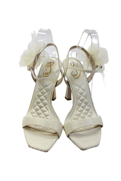 Sam Edelman Womens Floral Embellished Square Toe Heels Shoes Cream Size 8.5