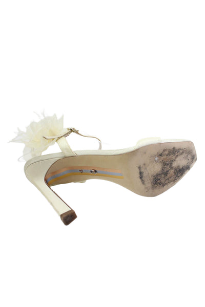 Sam Edelman Womens Floral Embellished Square Toe Heels Shoes Cream Size 8.5
