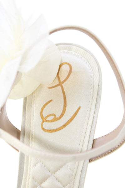 Sam Edelman Womens Floral Embellished Square Toe Heels Shoes Cream Size 8.5