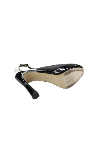 Roberto Festa Womens Patent Leather Open Toe Slingback Heels Black Size 39 9