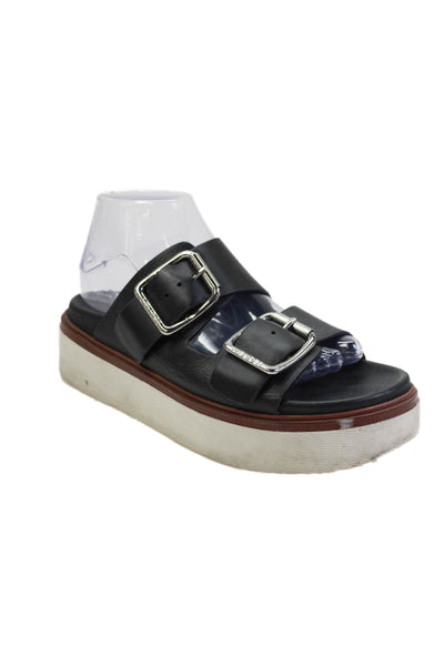 J/Slides Womens Leather Open Toe Slide On Platform Sandals Black Size 8.5M