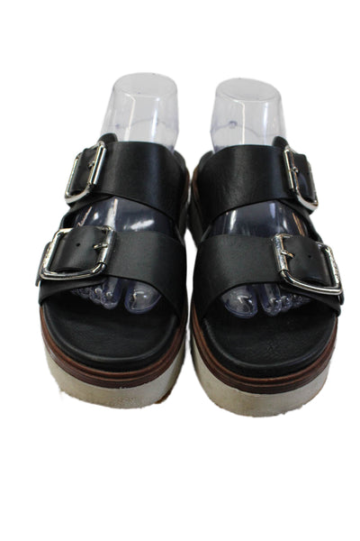 J/Slides Womens Leather Open Toe Slide On Platform Sandals Black Size 8.5M