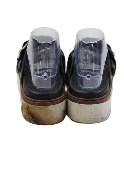 J/Slides Womens Leather Open Toe Slide On Platform Sandals Black Size 8.5M