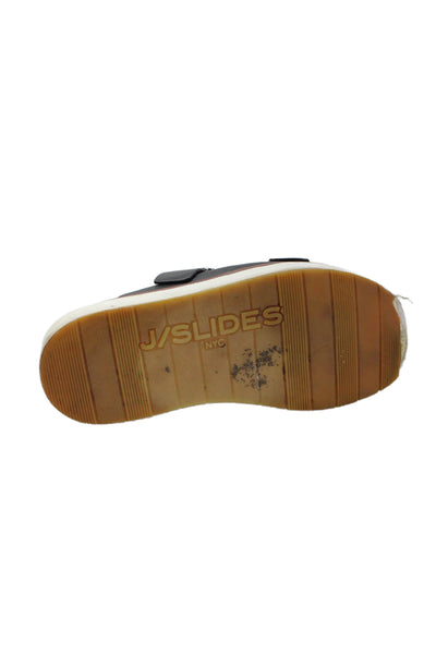 J/Slides Womens Leather Open Toe Slide On Platform Sandals Black Size 8.5M