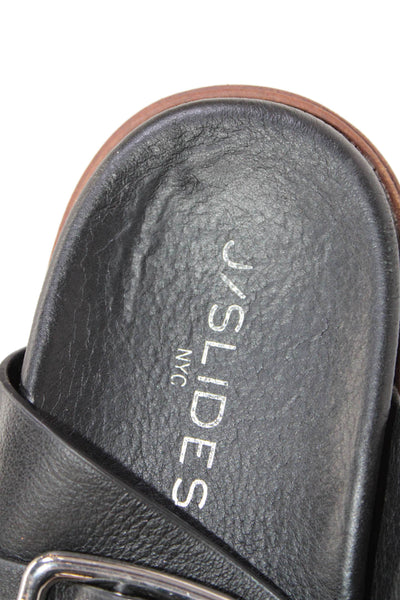 J/Slides Womens Leather Open Toe Slide On Platform Sandals Black Size 8.5M