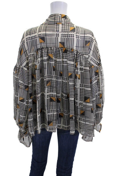 Gracia Womens Textured Long Sleeve Bel Sleeve Pattern Blouse White Size S