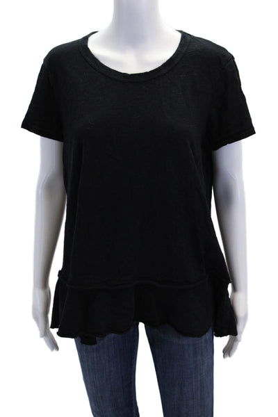 Wilt Womens Cotton Short Sleeve Round Neck Layered Blouse Black Size L