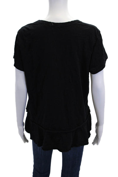 Wilt Womens Cotton Short Sleeve Round Neck Layered Blouse Black Size L