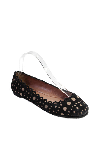 Alaia Womens Suede Geometric Applique Scalloped Ballet Flats Black Size EUR 36