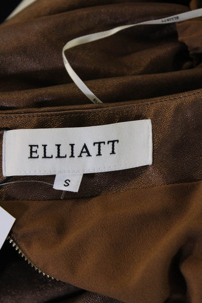 Elliatt Womens Faux Leather One Shoulder Puff Sleeve Mini Dress Bronze Size S