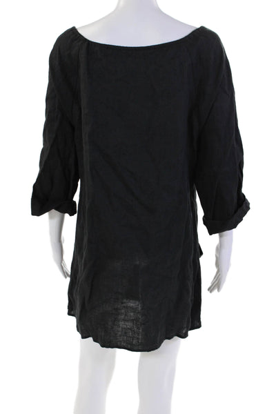 Reformation Womens Linen Pineapple Embroidery Pockets Mini Dress Black Size S