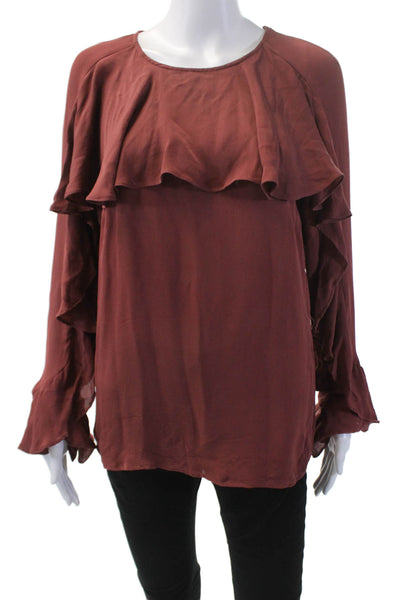 Veronica Beard Womens Silk Ruffled Sleeve Detail Round Neck Blouse Red Size 10
