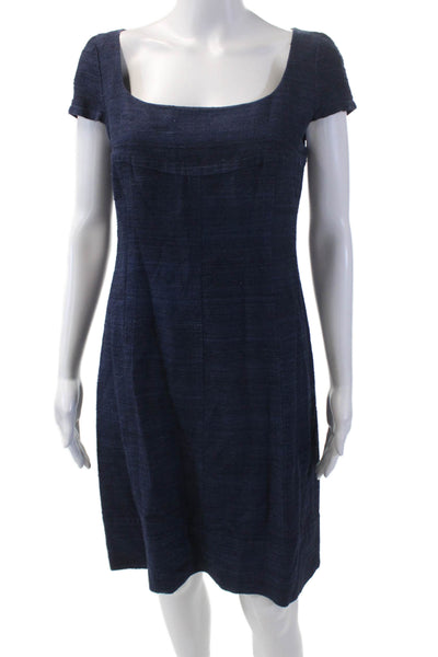 Akris Womens Silk Round Neck Cap Sleeve Zippered A- Line Dress Dark Blue Size 6