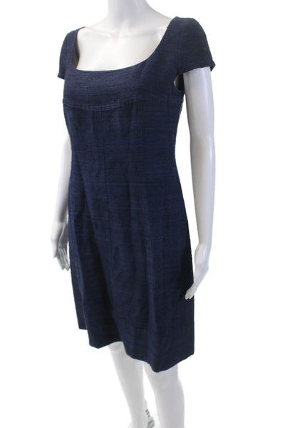 Akris Womens Silk Round Neck Cap Sleeve Zippered A- Line Dress Dark Blue Size 6