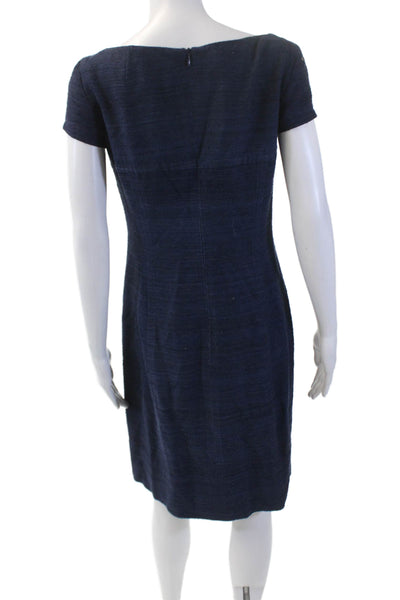 Akris Womens Silk Round Neck Cap Sleeve Zippered A- Line Dress Dark Blue Size 6