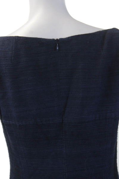 Akris Womens Silk Round Neck Cap Sleeve Zippered A- Line Dress Dark Blue Size 6