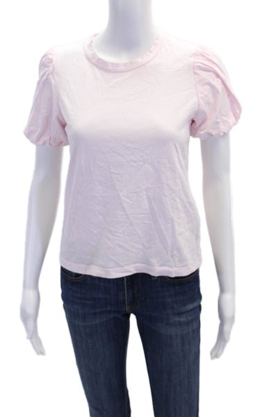 A.L.C. Womens Short Puffy Sleeves Tee Shirt Pink Cotton Size Extra Small