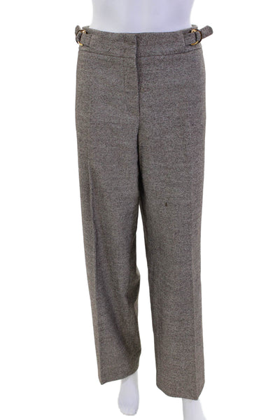 Escada Womens Wool Blend High Rise Pleated Straight Leg Pants Brown Size 44