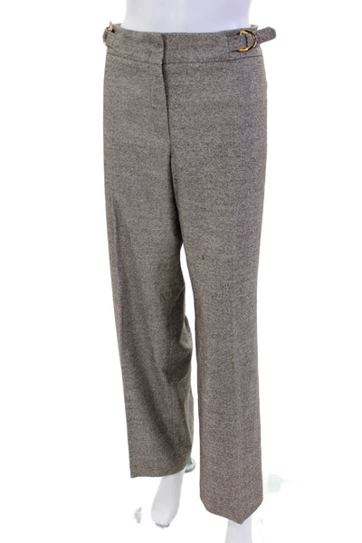 Escada Womens Wool Blend High Rise Pleated Straight Leg Pants Brown Size 44